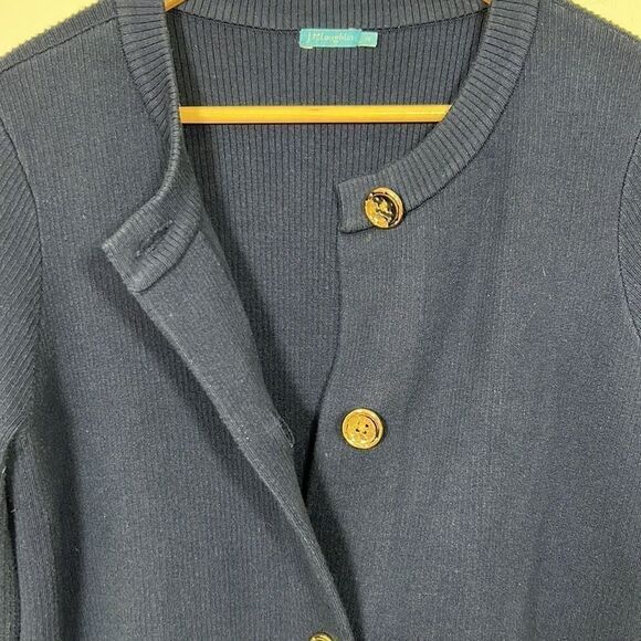 J. McLAUGHLIN Women’s Button Front Ribbed Cotton Blend Long Cardigan Blue Medium - Picture 3 of 6